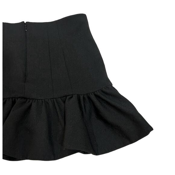 Veronica Beard Kemble Mini Skirt Size 12 Black Floral Textured Peplum Hem - Picture 2 of 6